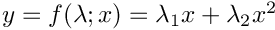 $y=f(\lambda;x)=\lambda_1 x+\lambda_2x^2$