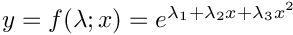 $y=f(\lambda;x)=e^{\lambda_1 +\lambda_2x+\lambda_3x^2}$