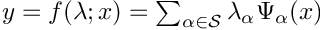 $y=f(\lambda;x)=\sum_{\alpha\in{\cal S}} \lambda_\alpha \Psi_\alpha(x)$