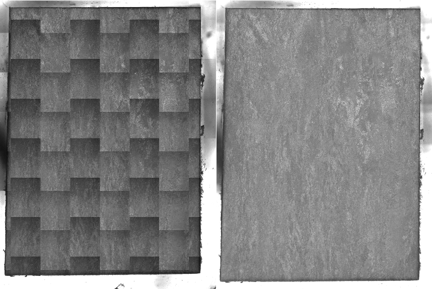 Stitched with and without shading correction