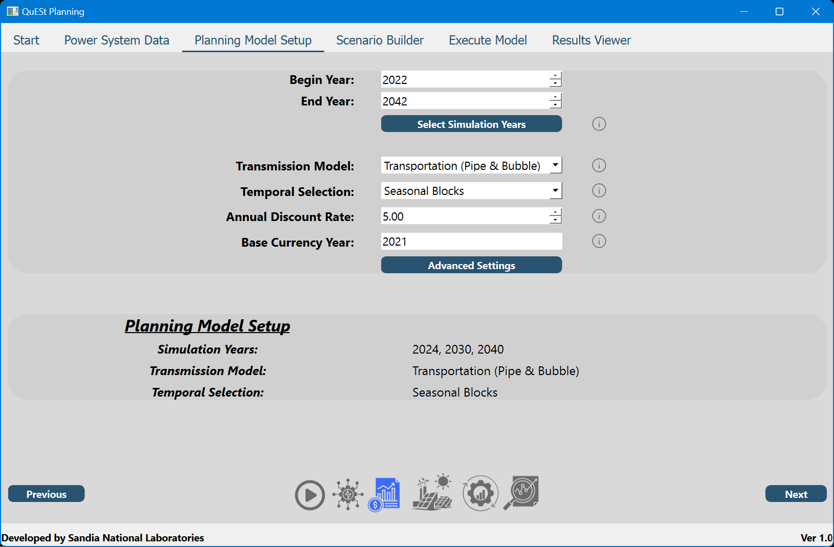 Planning Model Setup