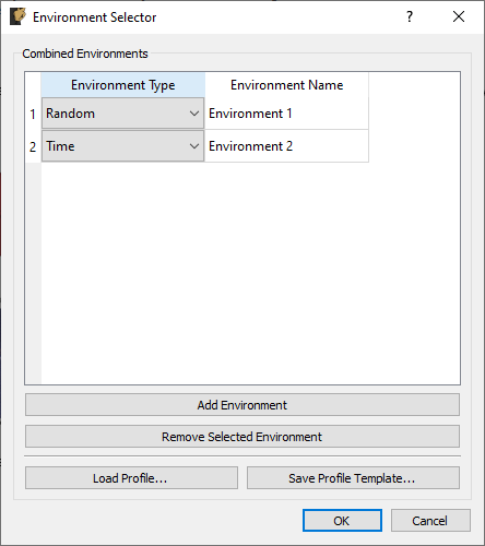 Dialog used to select environments for a combined environments test.