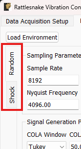 Sub-tabs for environments Random and Shock in the Environment Definition tab.