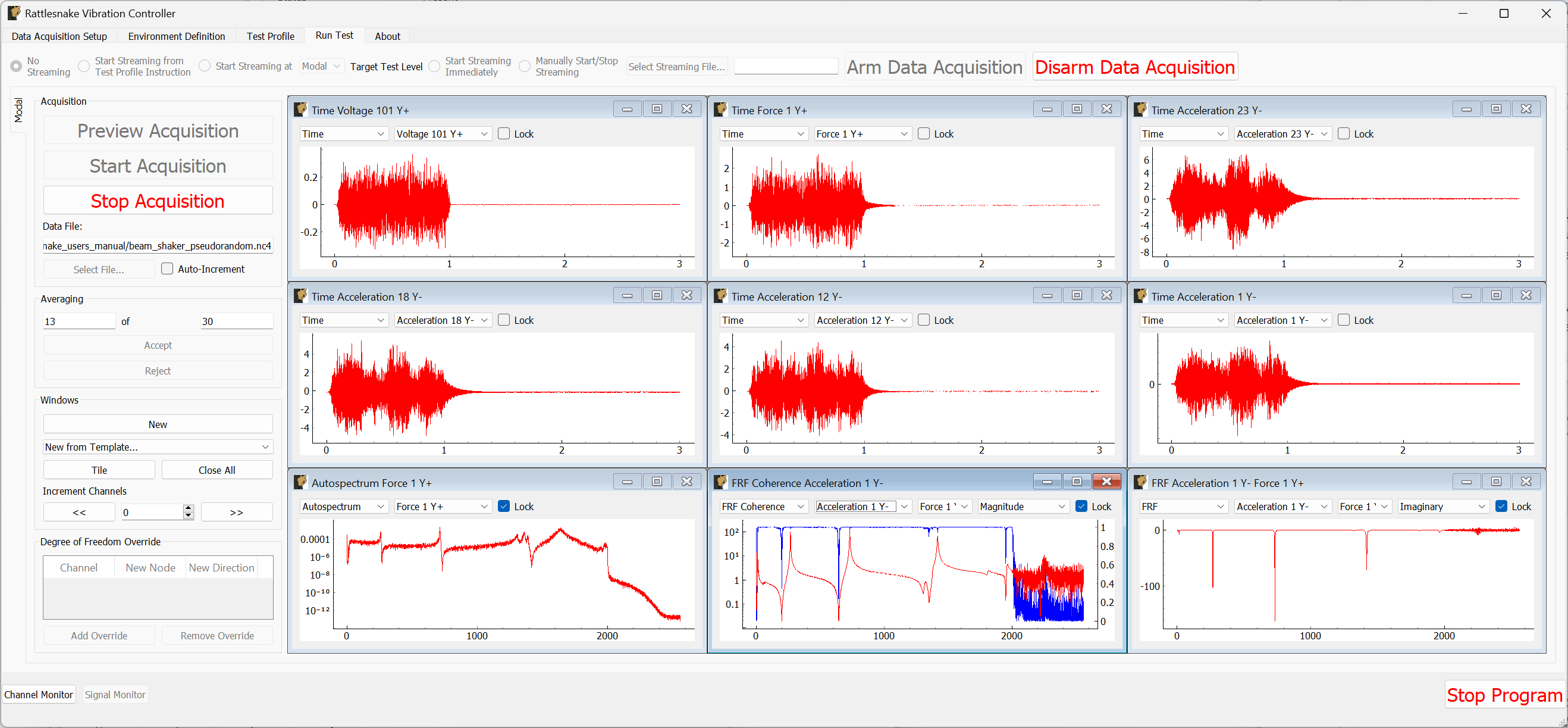 Previewing the measurement with the initial parameter set.