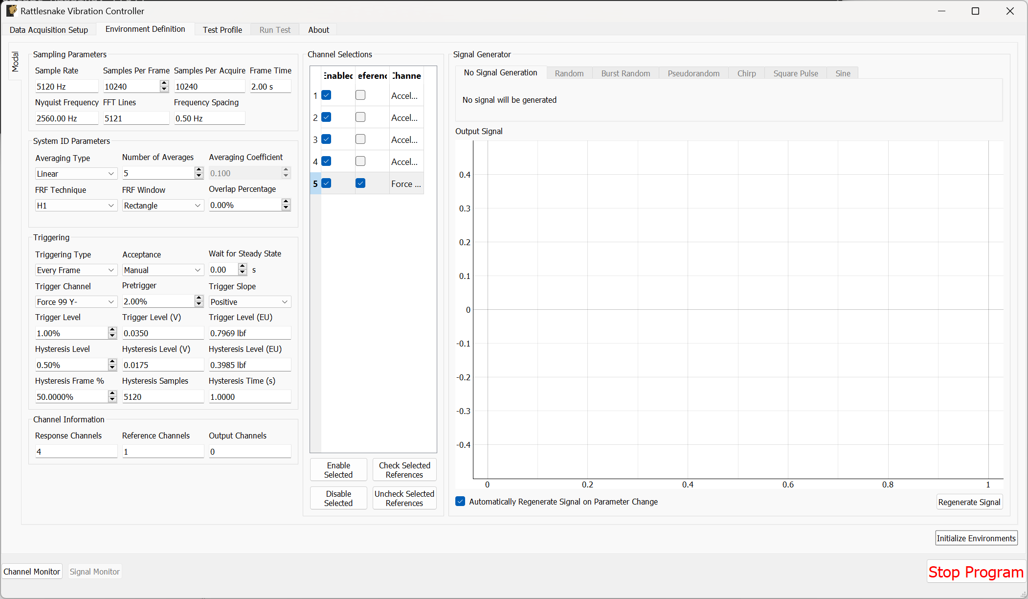 Modal Test parameters for the impact test.