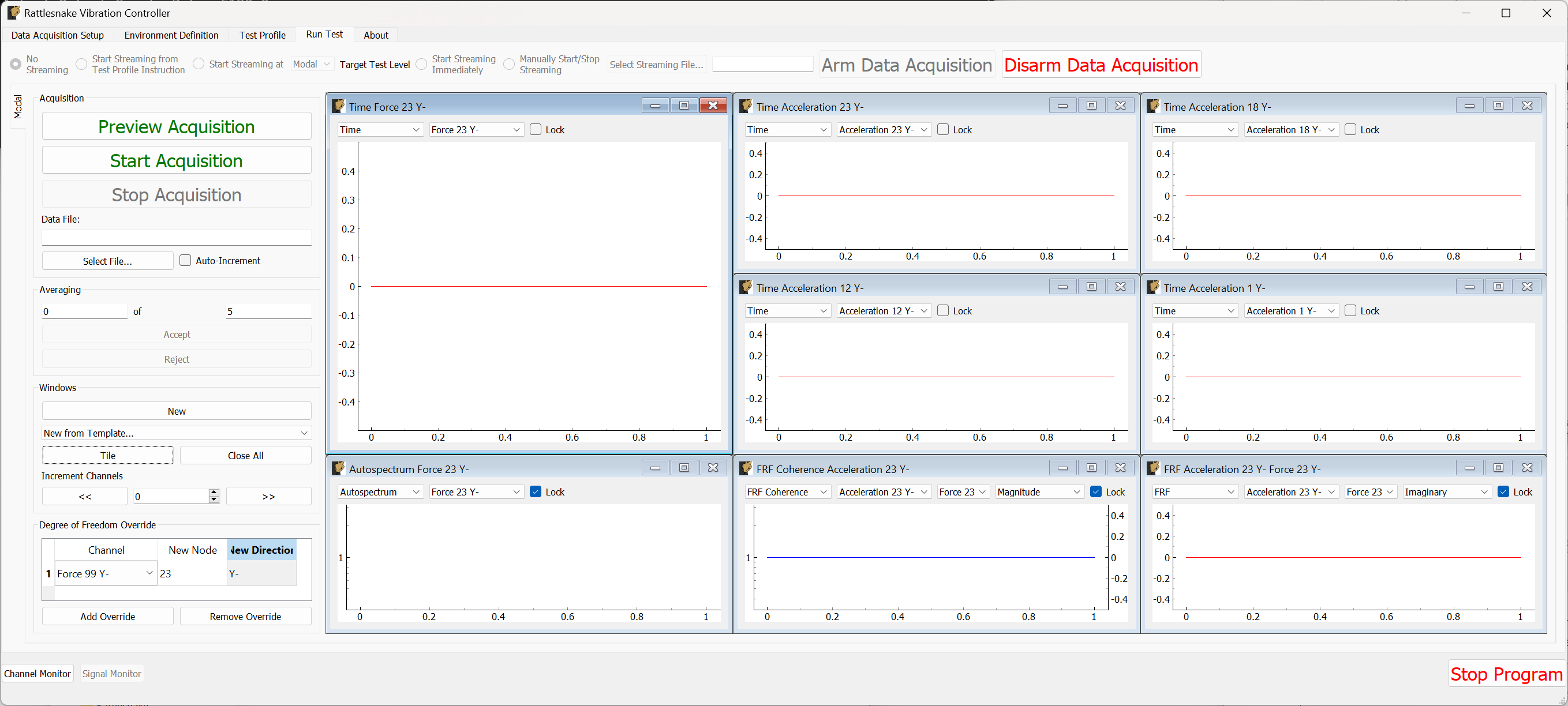 Run Test tab with modal windows created.