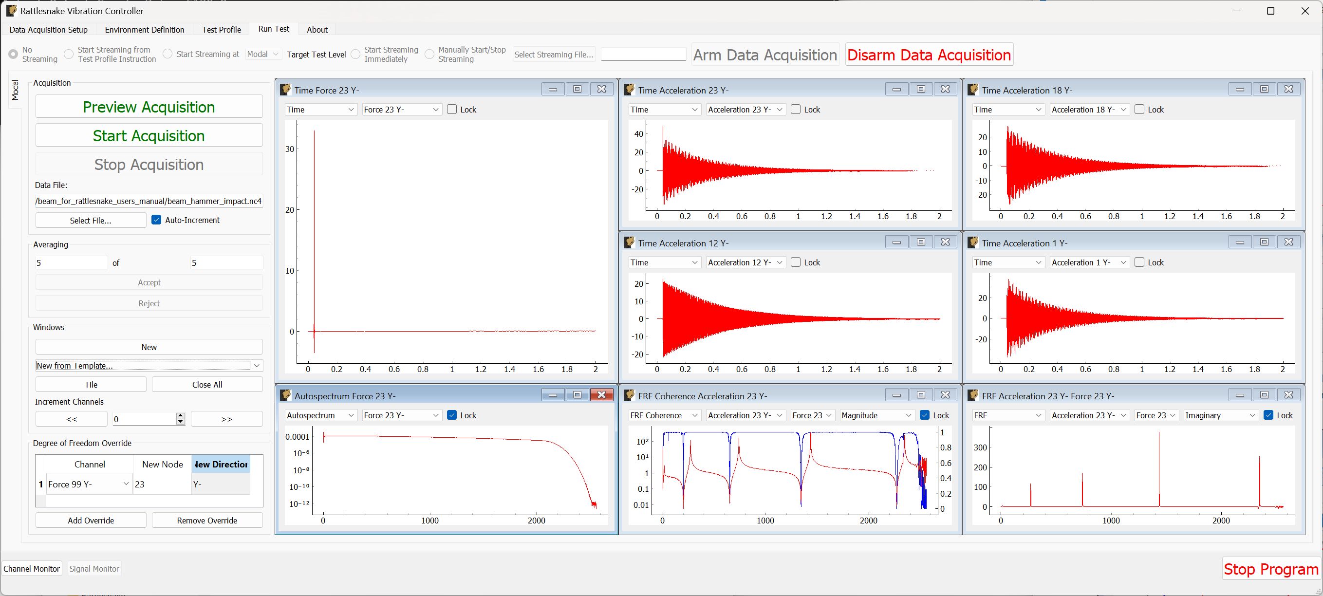 Acquisition stops automatically after the desired number of impacts.