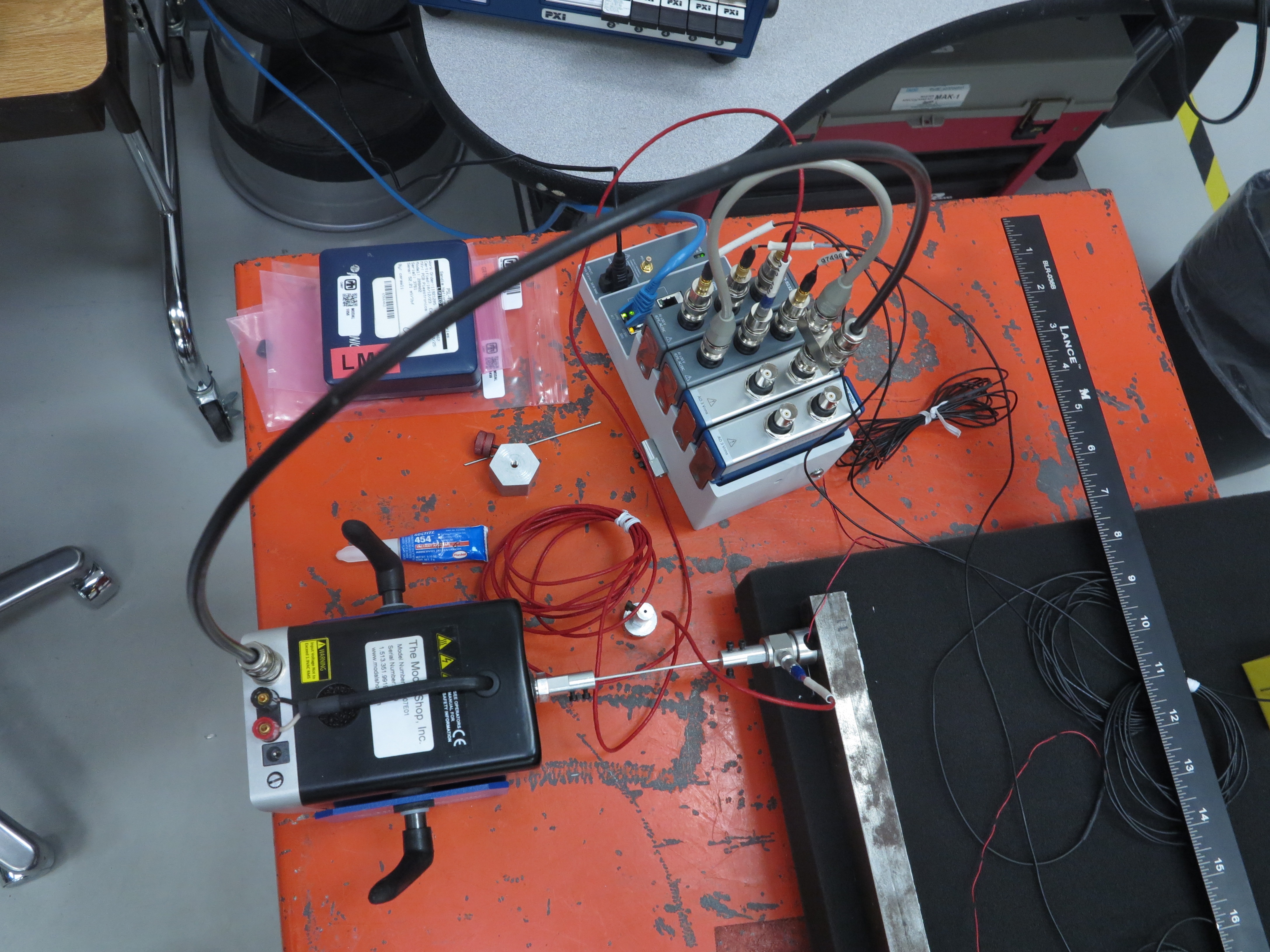 Modal shaker setup for running a modal test.