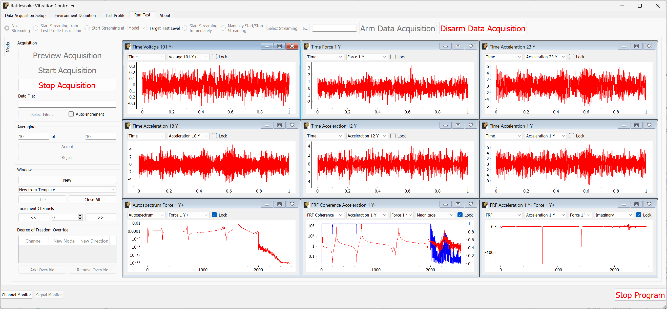 Previewing the data acquisition with the pseudorandom excitation.