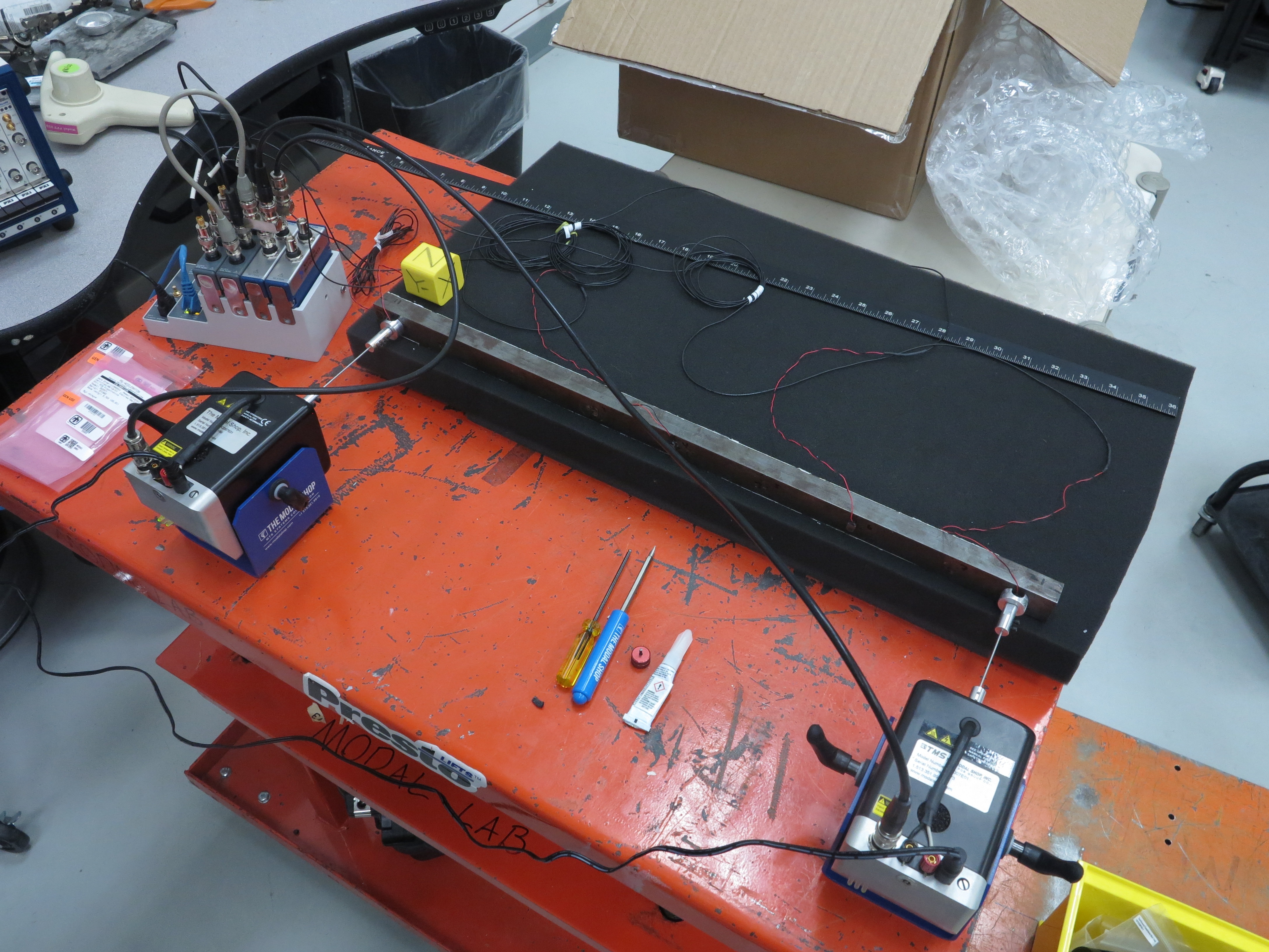 Vibration test setup showing two shakers attached to the test article.