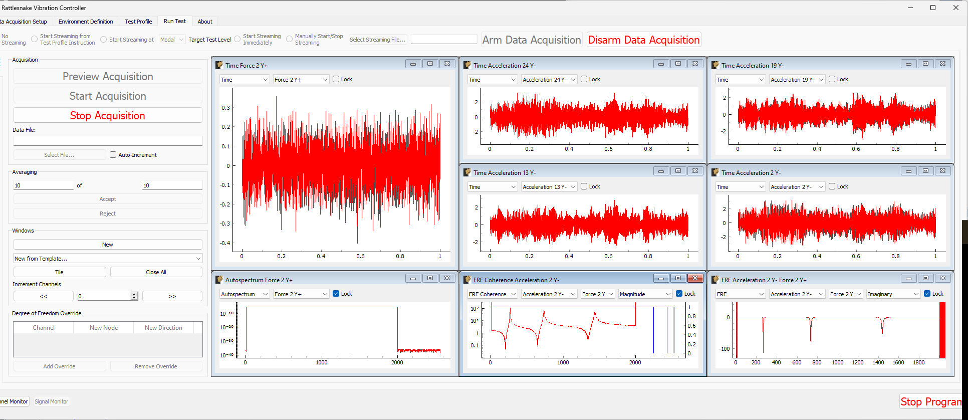 Previewing the data acquisition with the pseudorandom excitation.