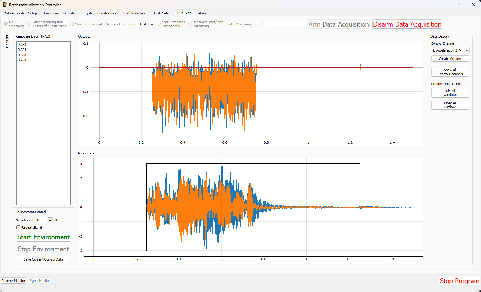 Running the transient control with the control signal identified.