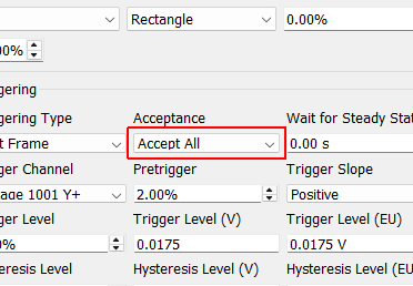 Acceptance Determines how measurement frames are accepted or rejected. Accept All: Accepts all measurement frames Manual: Allows the user to specify whether the recently obtained measurement frame should be accepted or rejected. Autoreject...: Allows the user to load in a Python function to automatically accept or reject the measurement frame based off of arbitrary criteria.