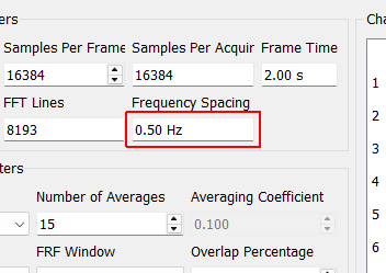 Frequency Spacing The frequency resolution of the measurement, computed by 1/Frame Time.