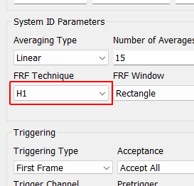 FRF Technique Technique to compute the Transfer Function. H1 averages noise on the response channels.