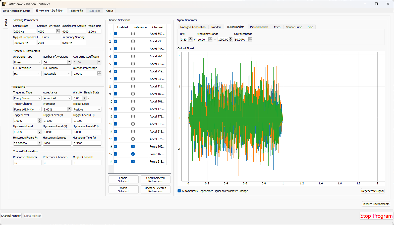 GUI used to define a Modal Testing Environment