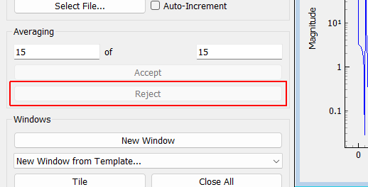 Reject Manually reject the current measurement frame.  This button will be disabled unless Manual acceptance is specified.