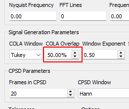 COLA Overlap Percentage overlap between frames that are assembled using the Constant Overlap and Add