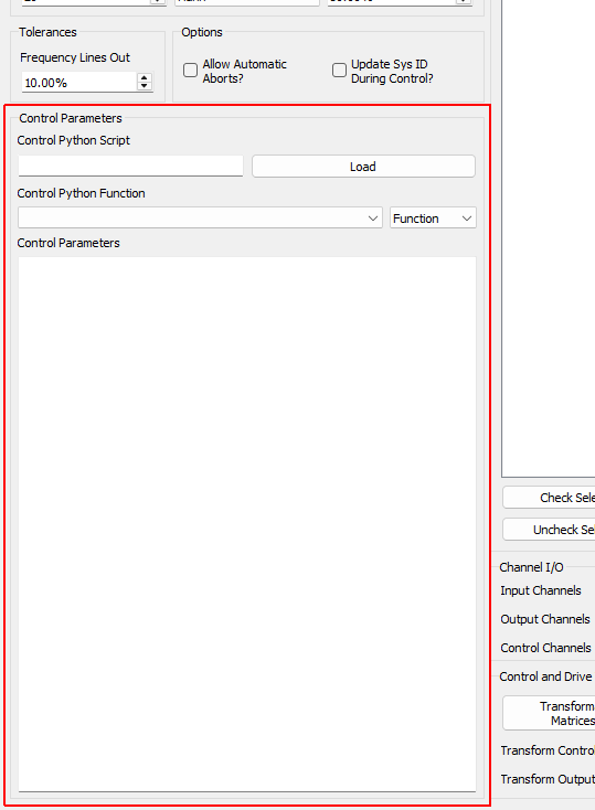 Control Parameters Settings