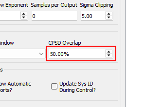 CPSD Overlap Percentage overlap between measurements when constructing CPSDs.