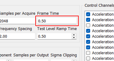 Frame Time Time to acquire each measurement frame in seconds. This is the Samples per Frame divided by the Sample Rate.