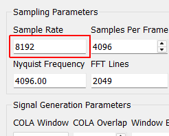 Sample Rate Sample rate in samples per second of the data acquisition hardware, for display only. This is a global parameter and must be set in the Data Acquisition Setup tab.
