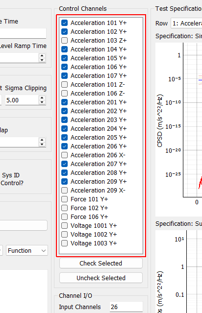 Control Channels Channels that are checked will be used as the control channels for this environment. The control channels should be ordered in the specification the same way they are ordered in this list. For example, the first row and column of the specification CPSD matrix will correspond to the first checked channel in this list.