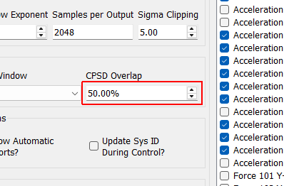 CPSD Overlap Percentage overlap between measurements when constructing CPSDs.