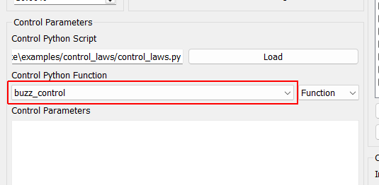 Control Python Function Selects the function, generator function, or class in the Python script to use as the control law.