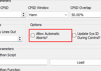 Allow Automatic Aborts? If checked, the controller will automatically abort if the abort level in the specification is hit.
