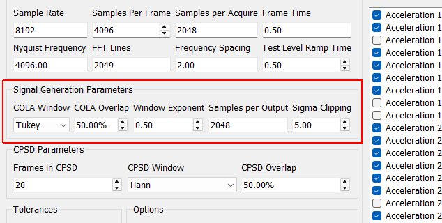 Signal Generation Parameters
