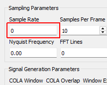 Sample Rate Sample rate in samples per second of the data acquisition hardware, for display only.  This is a global parameter and must be set in the Data Acquisition Setup tab.