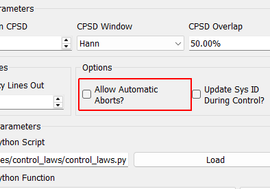 Allow Automatic Aborts? If checked, the controller will automatically abort if the abort level in the specification is hit.