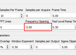 Frequency Spacing The frequency resolution of the measurement, computed by 1/Frame Time.