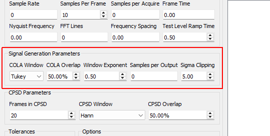 Signal Generation Parameters Settings