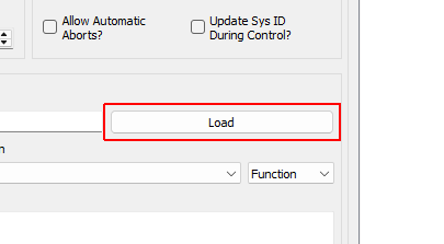 Load Opens a file dialog to load in a Python script containing the control law.