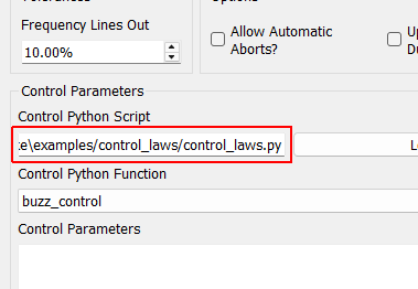 Control Python Script Python script used to specify the control law.