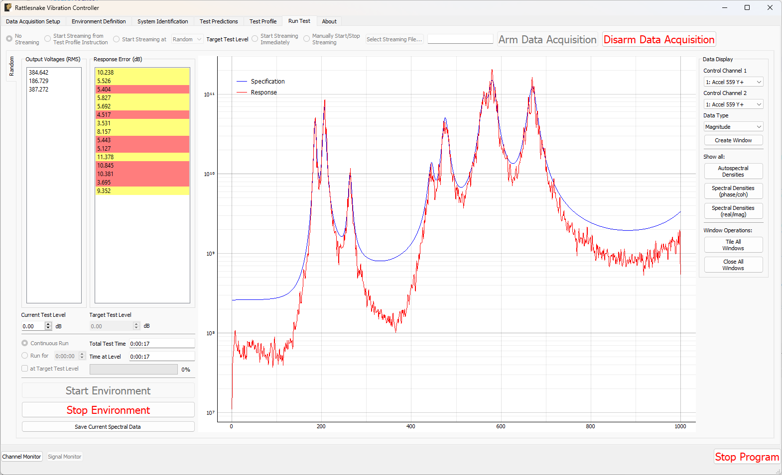 GUI for running the MIMO Random Vibration environment.