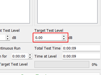 Target Test Level Target test level in dB. This can be used to automatically trigger streaming or used to stop the controller after a specified amount of time.