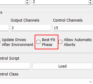 Best-Fit Phase If checked, the absolute phase information will not be controlled to, but rather only the relative phase information between channels.  This can be useful if there are time synchronization issues between acquisition and output.