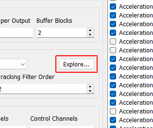 Explore... Bring up a dialog box allowing the user to explore filter settings for their given test.  The user should have their specifications defined prior to clicking this button to ensure filter exploration is performed on the most realistic dataset.
