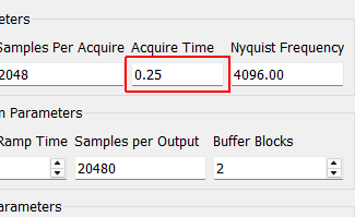 Acquire Time Time to acquire each acquisition chunk in seconds.  This is the Samples per Acquire divided by the Sample Rate.