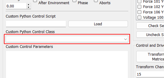 Control Python Class Selects the class in the Python script to use as the control law.