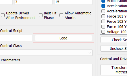 Load Opens a file dialog to load in a Python script containing the control law.