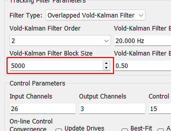 Vold-Kalman Filter Block Size The Vold-Kalman filter is meant to be run on entire signals and has start and end effects.  To transform the Vold-Kalman filter into an on-line filter, an Overlap-and-Add strategy is utilized.  This parameter specifies the size of the blocks of data analyzed by each pass of the Vold-Kalman filter.