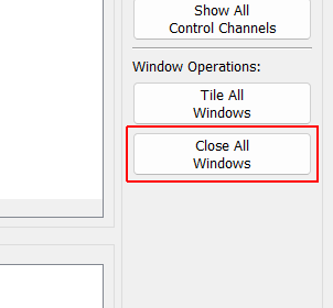 Close All Windows Closes all existing visualization windows