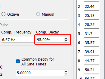 Compensation Decay Specifies the decay parameter used by the compensation pulse. This determines how quickly the compensation pulse decays.