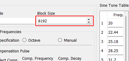 Block Size The length of the time signal in samples that will be generated. If this is too short for the specified decay, the signals will be truncated.