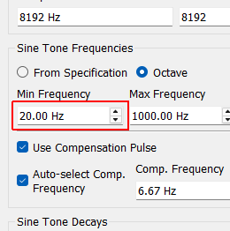 Minimum Frequency This sets the minimum sine tone frequency when specifying sine tones by octave.