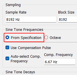 From Specification If selected, the sum of decayed sine signals generated will have a sine tone for each breakpoint in the specified shock response spectra.